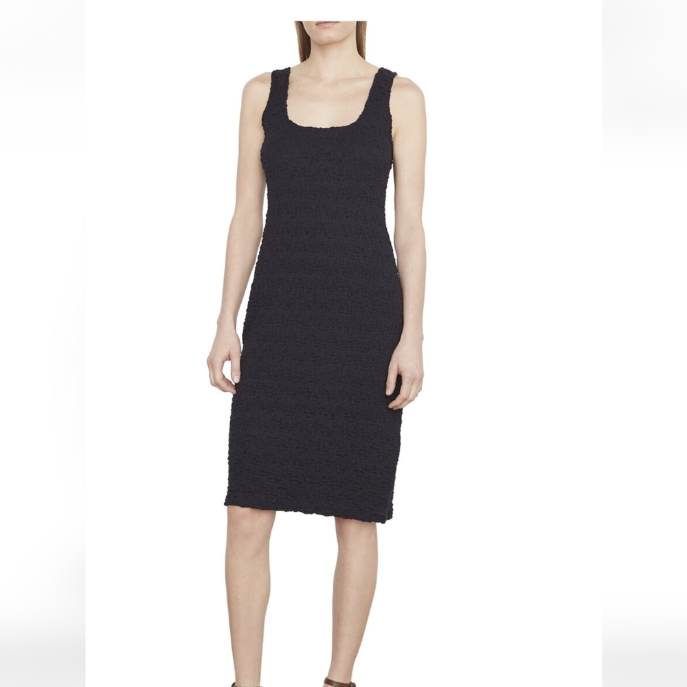 Vince Smocked Square Neck Tank Dress Size M Black